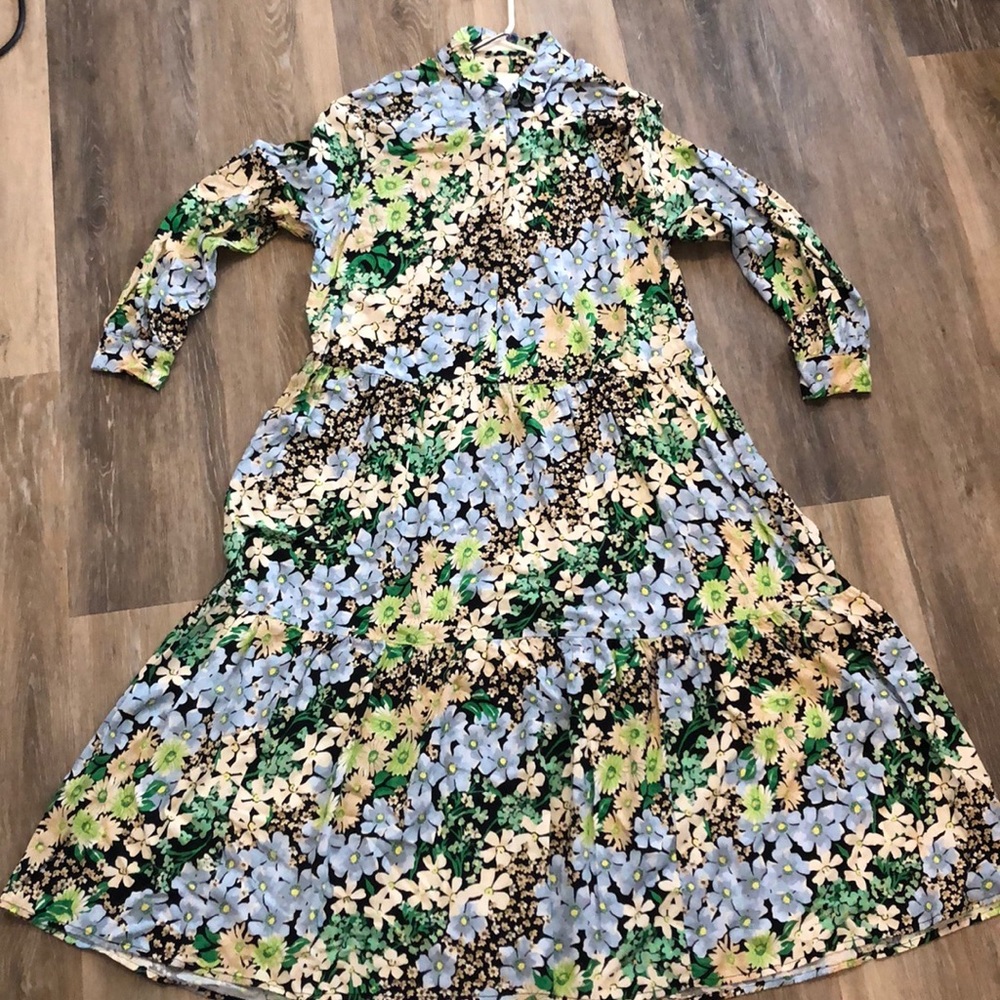 H & M Peasant Dress Floral Long Sleeve Small